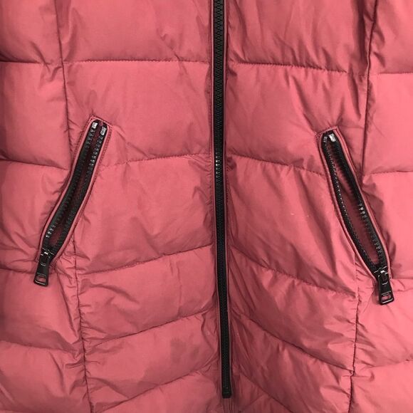 Andrew Mark Maroon Insulated Quilted Puffer Long Coat With Detachable Hood - Picture 7 of 16